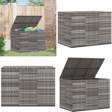Baúl para cojines de jardín ratán PE gris 145x100x103 cm - Almacenamiento exterior - Cofre para almohadas
