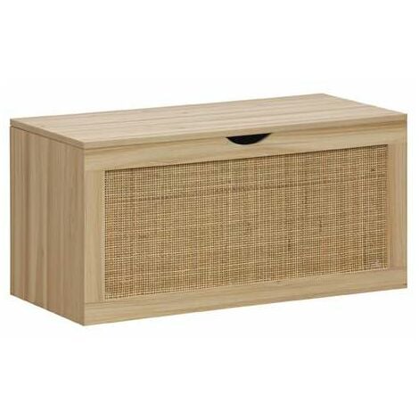 DUEHOME Baúl para dormitorio Decor acabado pino/rattan, 40cm(alto) 80cm(ancho) 40cm(fondo)