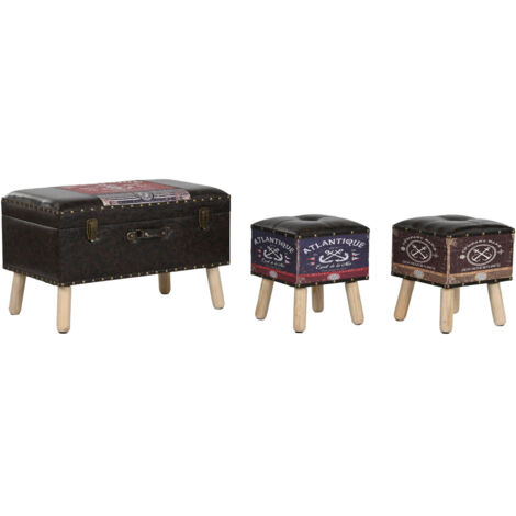 Baul Set 3 Madera Pu 70X40X45 Vintage Multicolor