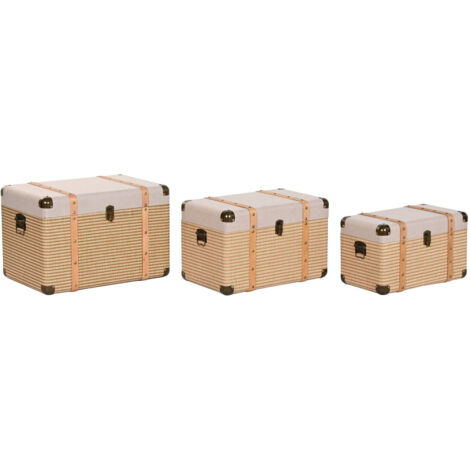 Baul Set 3 Poliester Madera 54X35X35,5 Natural