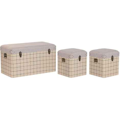 Baul Set 3 Poliester Madera 80X40X44 Beige