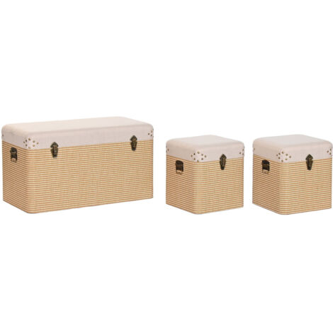 Baul Set 3 Poliester Madera 80X40X45 Beige