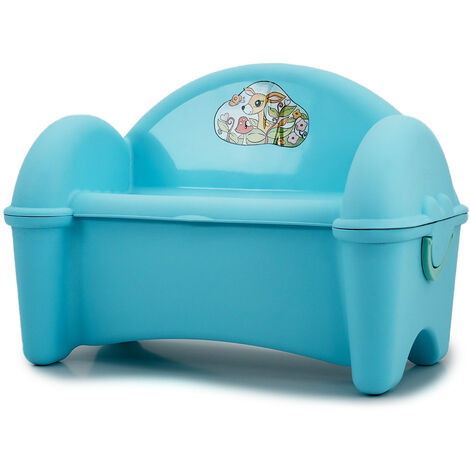 Baúl y Banquito Infantil 2 en 1 Outdoor Toys 74x38x55 cm con Compartimento de Almacenamiento y 2 Asas Incorporadas, Color Azul