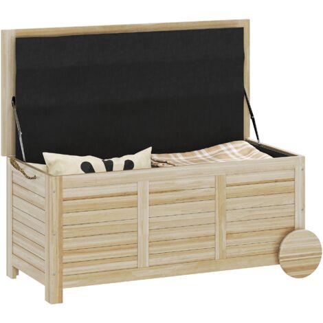 Baule Cassapanca da Esterno 110x50x50 cm a 2 Ruote con Telo Interno in Legno di Abete