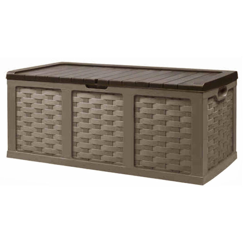 Baule cassapanca XXL in resina wicker da esterno giardino con maniglie laterali e coperchio lucchettabile 157x75x63 cm Big-Box - Brown