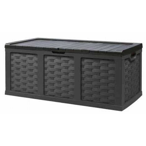 Baule cassapanca XXL in resina wicker da esterno giardino con maniglie laterali e coperchio lucchettabile 157x75x63 cm Big-Box - Black