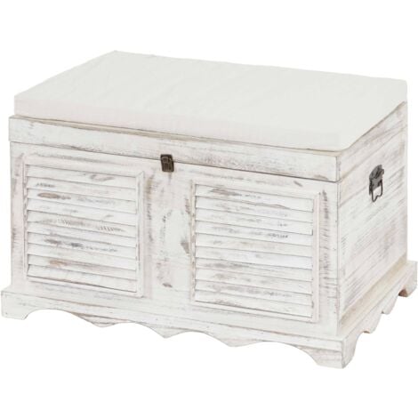 HHG Baule contenitore cassapanca shabby vintage 50x76x45cm legno paulonia bianco