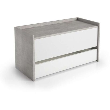 Baule Contenitore Con Chiusura Rallentata E Ampio Cassetto cemento e bianco