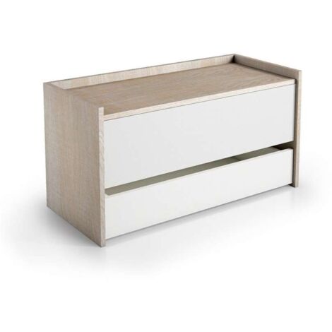 Baule Contenitore Con Chiusura Rallentata E Ampio Cassetto rovere e bianco
