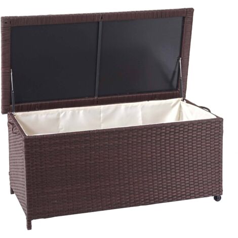 Baule contenitore esterno giardino HHG-570 polyrattan, Premium 51x100x50cm 170l marrone