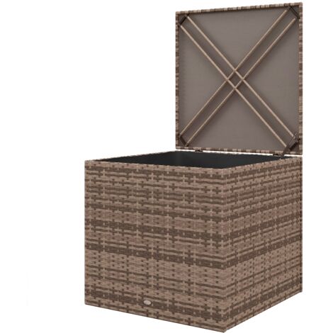 Baule da Esterno in Rattan PE e Acciaio con Fodera Interna 75x75x70 cm Nero e color Sabbia