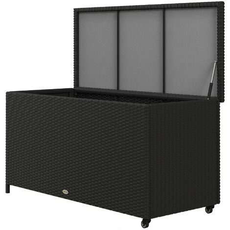 Baule da Giardino con Ruote 121x57x67 cm in Rattan PE Nero