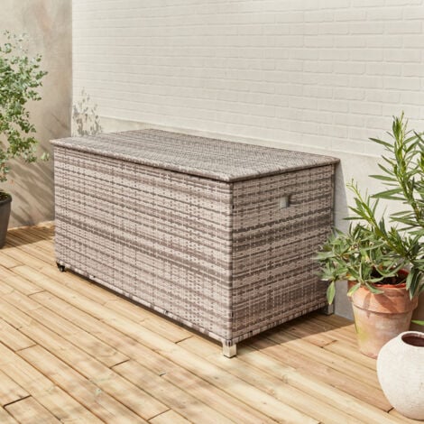 SWEEEK Baule da giardino in resina intrecciata con rotelle e fodera interna, 790L