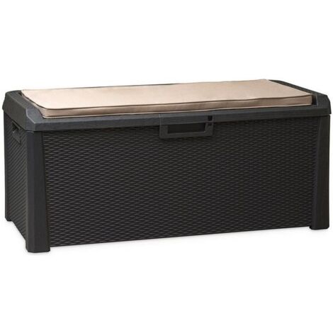 TOOLMAX Baule in resina cassapanca multiuso con cuscino da esterno 147x72x65 Santorini Plus