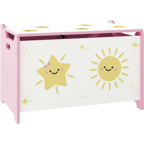 Baule Portagiochi per Bambini 60x37x39 cm con Coperchio in MDF Rosa