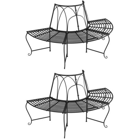 Baumbänke Halbrund 2 Stk. Ø159 cm Schwarz Stahl vidaXL