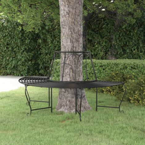 Baumbank Halbrund Ø159 cm Schwarz Stahl vidaXL