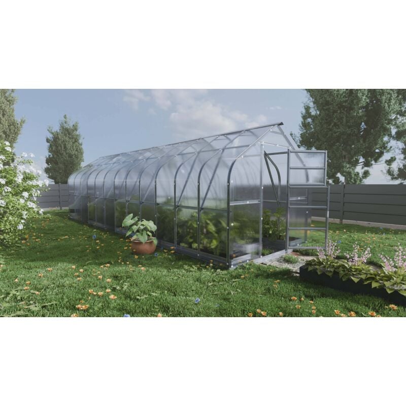 Certifié Serre klasika Standard 20m2, 2,5m x 8m, 4 mm avec revêtement en polycarbonate (Avec 4 toits ouvrants automatiques)
