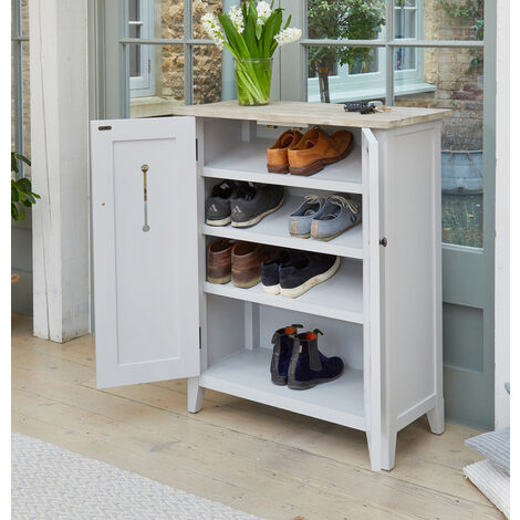 Baumhaus Signature Shoe Storage Cupboard - Solid Wood Distressed Grey Painted