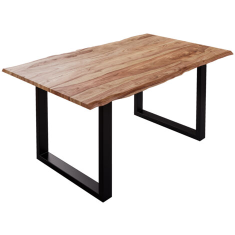 Baumkante Esstisch Sheesham naturbelassen 140 x 80 schwarz Mailand