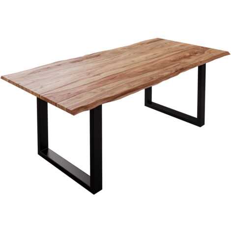 Baumkante Esstisch Sheesham naturbelassen 200x100 schwarz Mailand