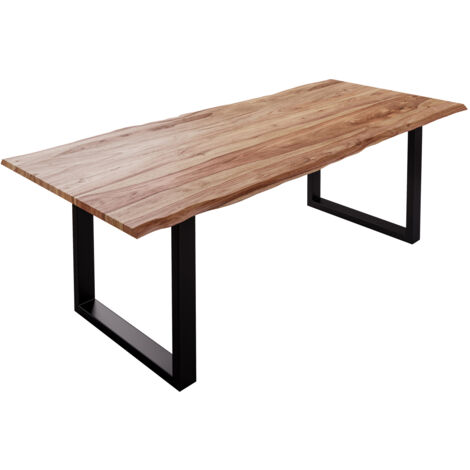 Baumkante Esstisch Sheesham naturbelassen 220x100 schwarz Mailand