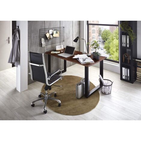 Baumkante Schreibtisch massiv Akazie nussbaum 120x80 schwarz PALMA