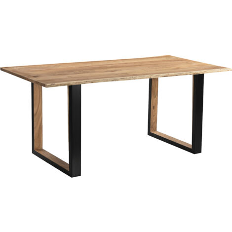 Baumkantentisch 140 x 80 cm Akazie massiv naturfarben schwarzem U-Gestell aus Metall + Holz BRISBANE