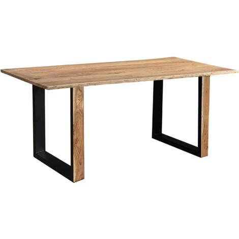 Baumkantentisch 160 x 85 cm Akazie massiv naturfarben schwarzem U-Gestell aus Metall + Holz MELBOURNE