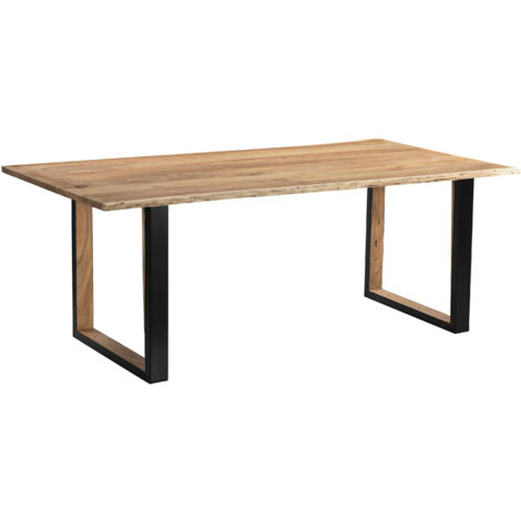 Baumkantentisch 220 x 100 cm Akazie massiv naturfarben schwarzem U-Gestell aus Metall + Holz BRISBANE