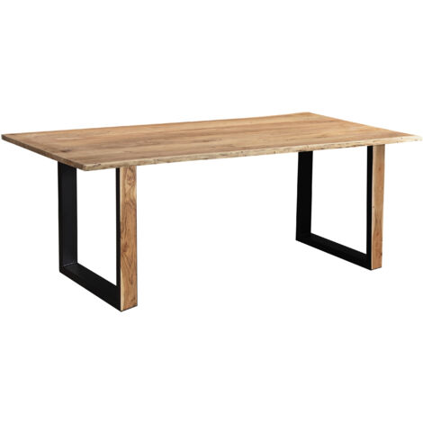 Baumkantentisch 300 x 100 cm Akazie massiv naturfarben schwarzem U-Gestell aus Metall + Holz MELBOURNE