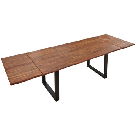 Baumkantentisch Akazie nougatfarben 120 (200) x 90 cm Ansteckplatten schwarz NORINA