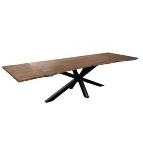 Baumkantentisch Akazie nougatfarben 120(200)x90 cm Ansteckplatten Spider-Gestell schwarz JANNIK