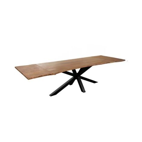 Baumkantentisch Akazie stonefarben 120(200)x90 cm Ansteckplatten Spider-Gestell schwarz JANNIK