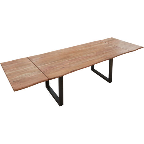 Baumkantentisch Akazie stonefarben 220 (320) x 100 cm Ansteckplatten schwarz NORINA
