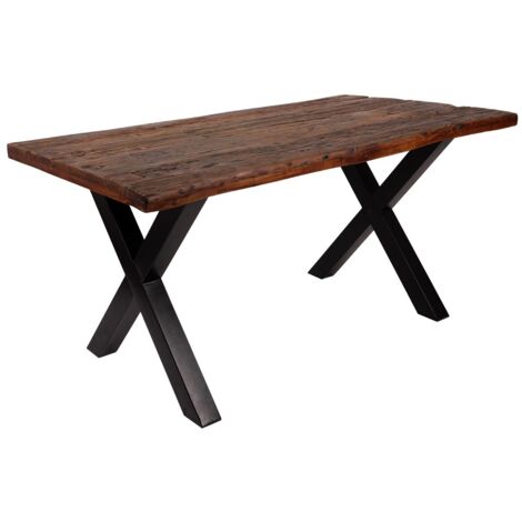 Baumkantentisch Rough Wood Platte 200 cm X-Gestell schwarz Ramon