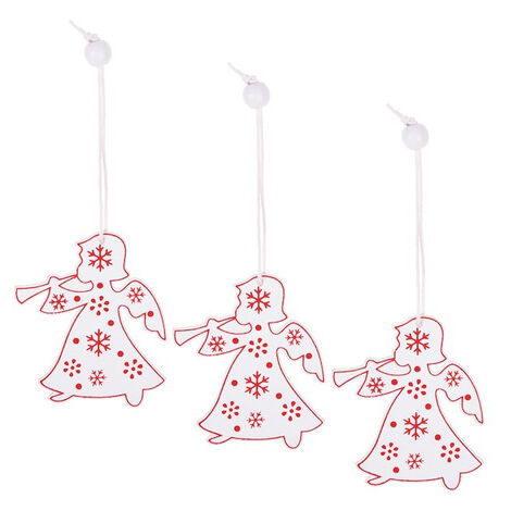 Baumschmuck Holzanhänger Weiß mit roten Ornamenten Engel 3 Stk