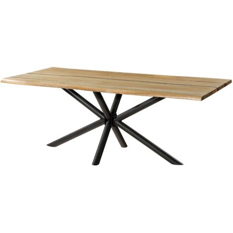 Baumtisch Mango 180x90x74 natur lackiert / Epoxid schwarz, Kreuzgestell rund anthrazit matt EPOXY