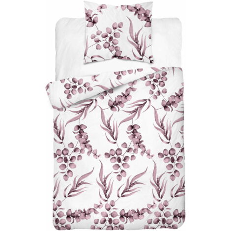 Baumwollbettwäsche 140x200 Blumen Blätter Rosa Meliert