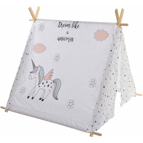 DKD HOME DECOR Baumwollholz Teepee 110x110x1066 Baumwollholz Einhorn mehrfarbige Farbe Kinderfamilie Details