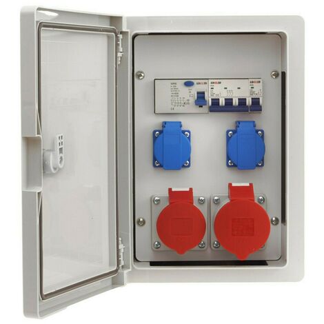 Baustromverteiler Wandverteiler 1x 32A 1x 16A 5-polig CEE 2x 230V LS/FI-Schalter 8-Module IP65