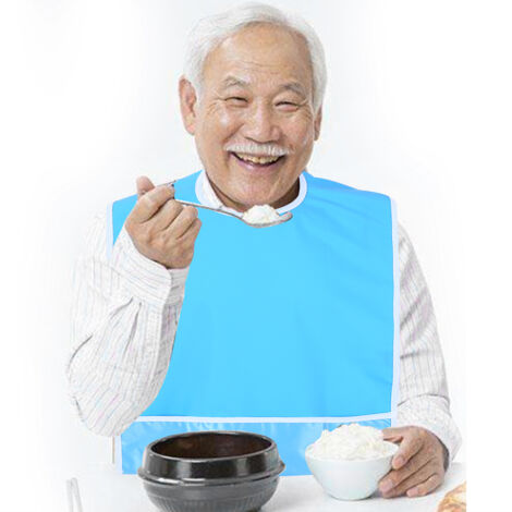 Bavoir Adulte Anti-Taches Lavable - Protection Manger pour Seniors (Bleu Ciel)