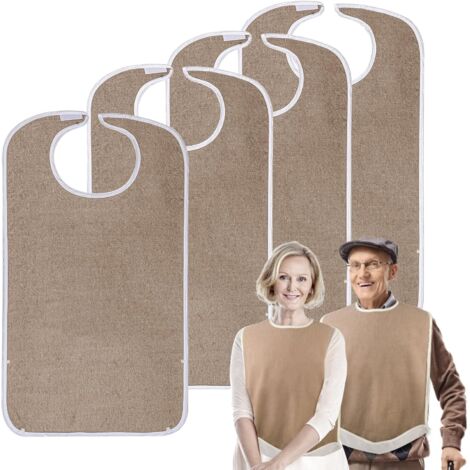 Bavoir Adulte - Lot de 4 - Tissu Éponge - Imperméable - Senior et Handicapé - Réglable