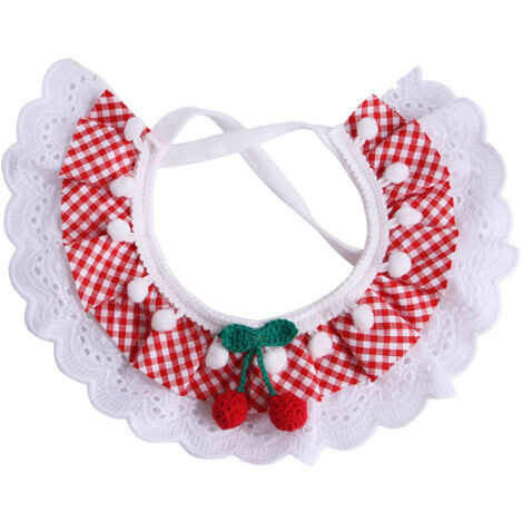 Bavoir en dentelle pour animaux de compagnie de style féerique collier de chien de collier de chien de collier de chat de fleur de plaid（Grille rouge S）