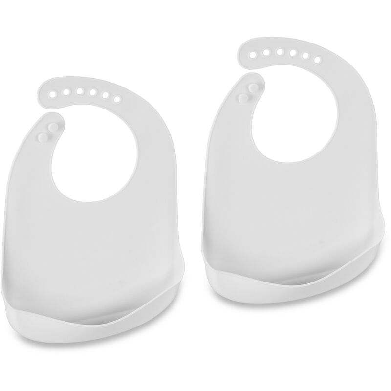 Bavoir pour bébé, lot de 2, avec poche, silicone, sans bpa, facile à nettoyer, bavette, blanc - Relaxdays
