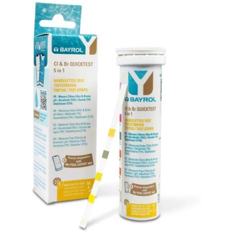 BAYROL Cl & Br Quicktest 5 in 1 (Dose mit 50 Teststreifen)