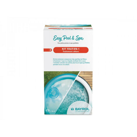 Bayrol – Kit traitement chlore 5 fonctions pour piscines hors-sol jusqu'à 10 m³ – 20 pastilles 20g + 0,5 L liquide clarifiant Superklar - tout-en-1