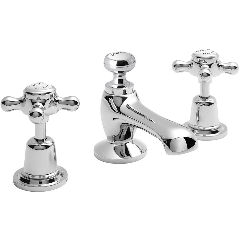 Crosshead Dome 3-Hole Basin Mixer Tap with Waste - White/Chrome - Bayswater