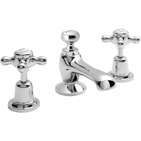 Bayswater Crosshead Dome 3-Hole Basin Mixer Tap with Waste - White/Chrome
