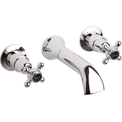 Bayswater Crosshead Dome 3-Hole Wall Mounted Bath Filler Tap Black/Chrome